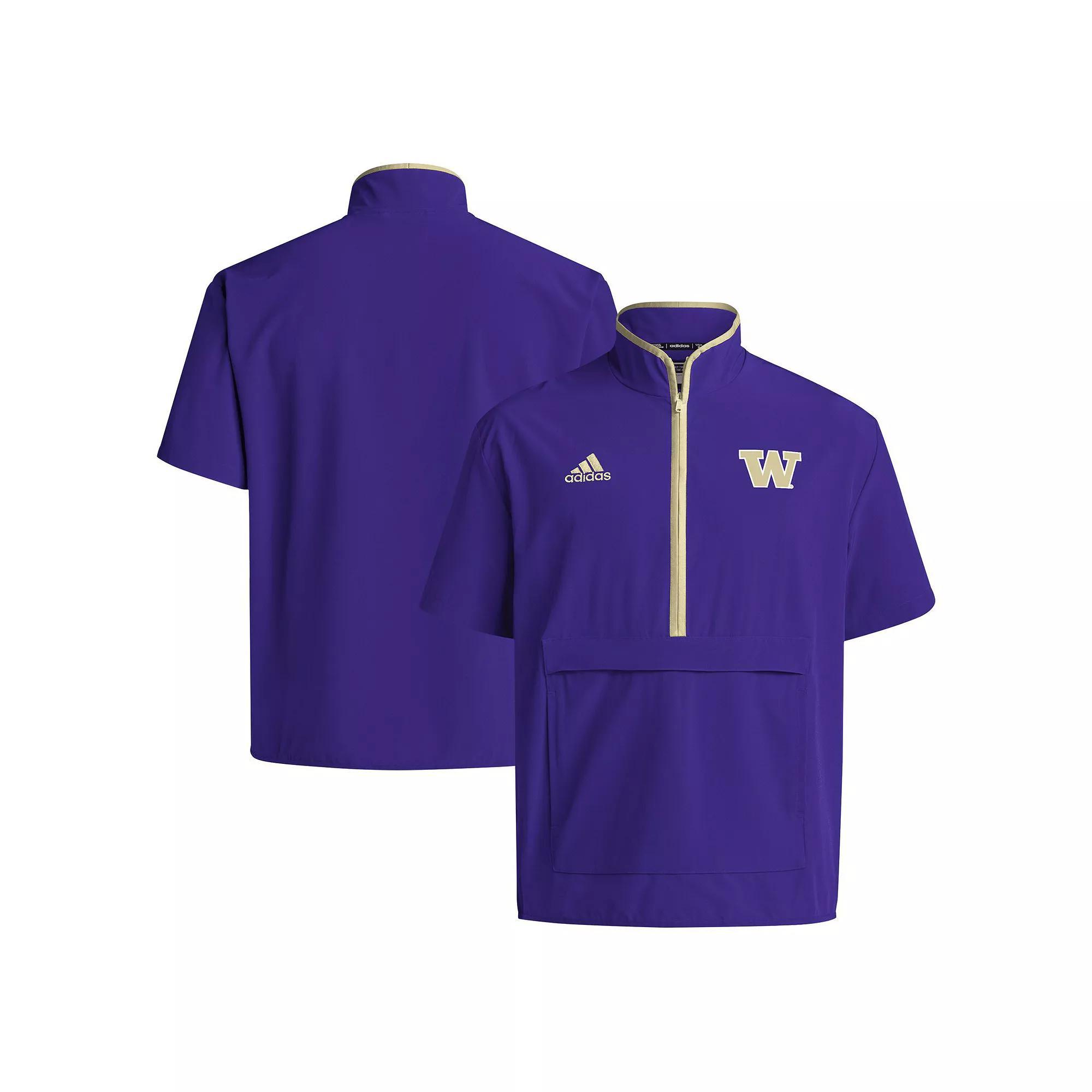 Men's adidas Purple Washington Huskies 2024 Coaches Sideline Half-Zip Short Sleeve Jacket,  Product Image