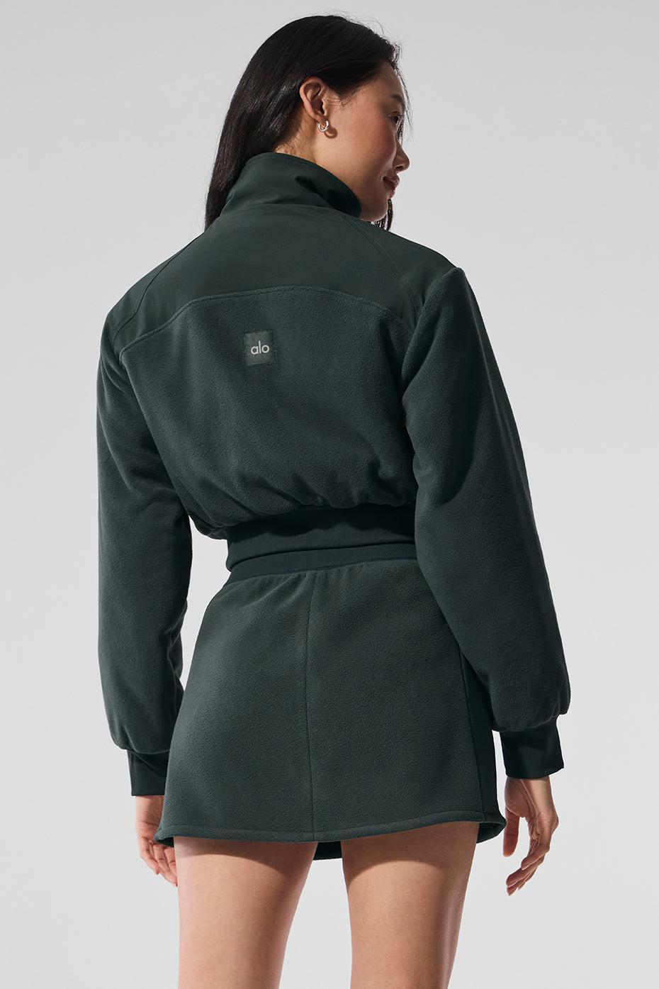 Polar Fleece Cropped Wintry Mix Jacket - Charcoal Green Product Image