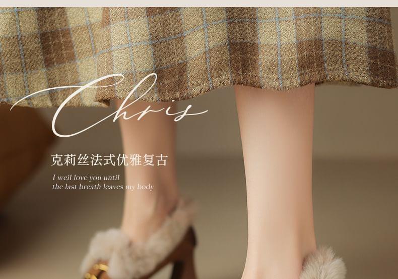 Square Toe Fluffy Trim Chunky Heel Loafers Product Image