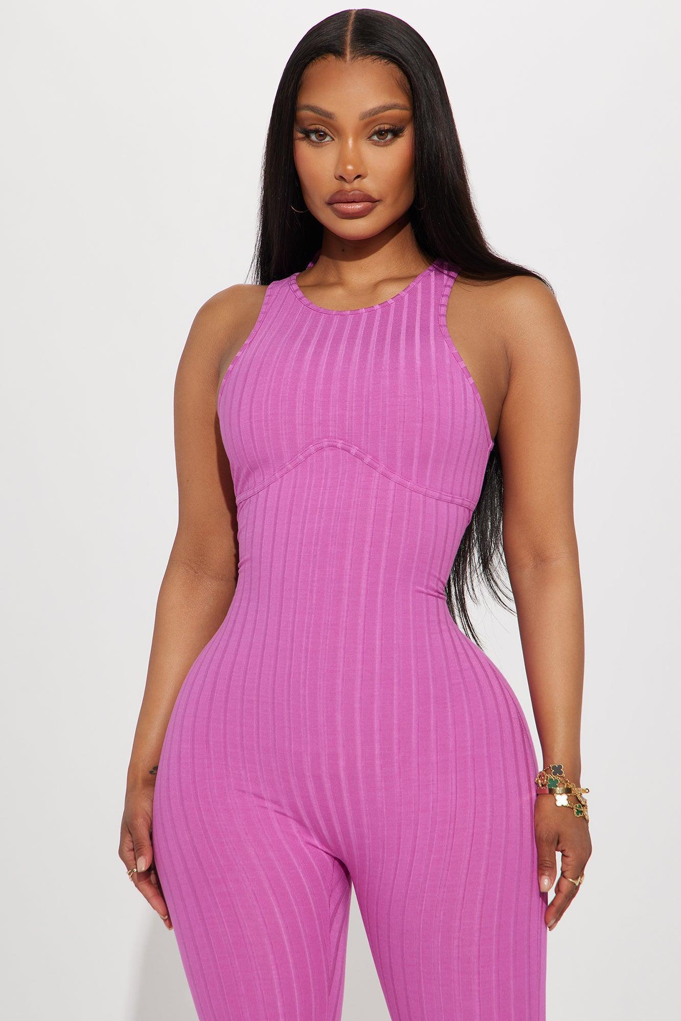 All Or Nothing Ribbed Jumpsuit - Magenta Product Image