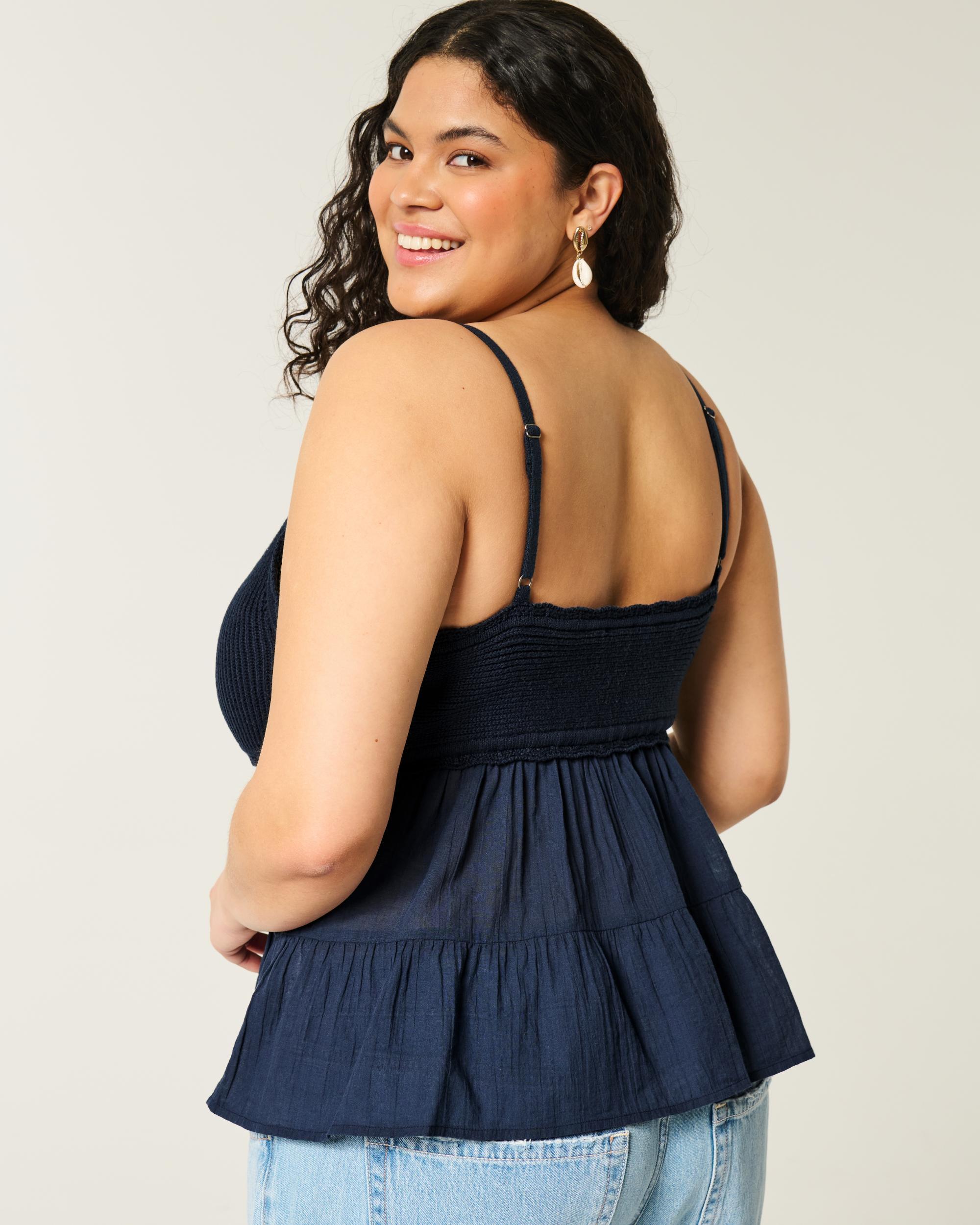 Crochet-Style Fabric Mix Top Product Image