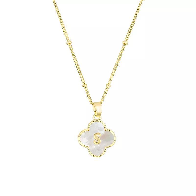 Adornia 14k Gold Plated Mother-of-Pearl Initial Clover Necklace, Women's,  Product Image