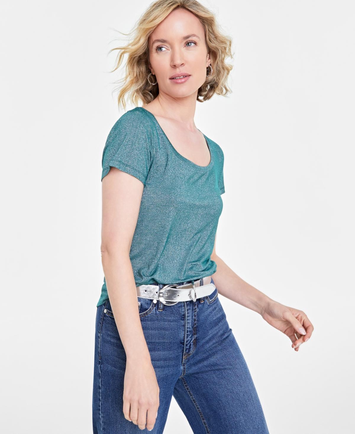 On 34th Womens Short-Sleeve Solid Shine Top, Created for Macys Product Image