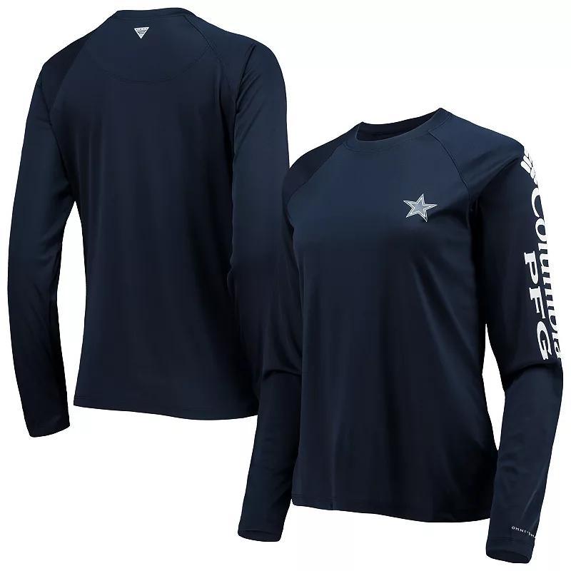 Women's Columbia Navy/White Dallas Cowboys Tidal Omni-Shade Raglan Long Sleeve T-Shirt, Size: Small, Blue Product Image