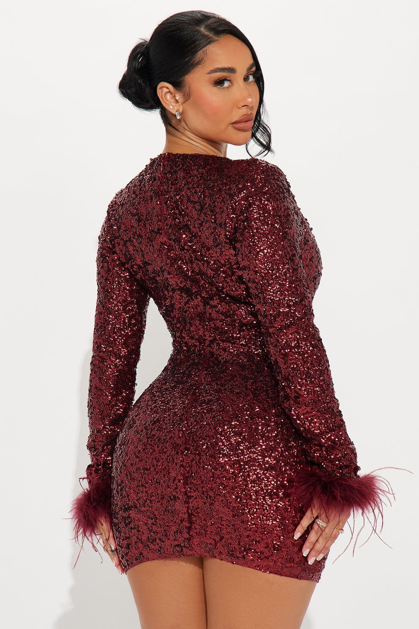 Snowflake Sequin Mini Dress - Wine Product Image