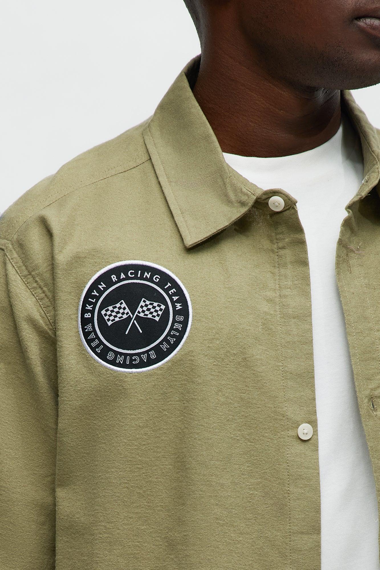 Cropped Bedstuy Patch Button Up Shirt - Olive Product Image