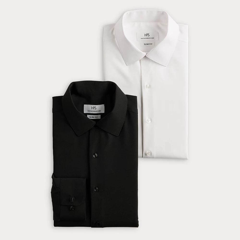 Men's 2-Pack Slim-Fit Performance Dress Shirts, Size: Large-34/35, White And Black Product Image
