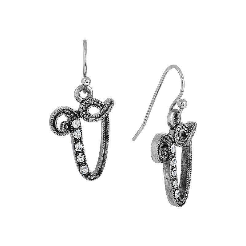 1928 Silver Tone Crystal Initial Drop Earrings, Womens Product Image