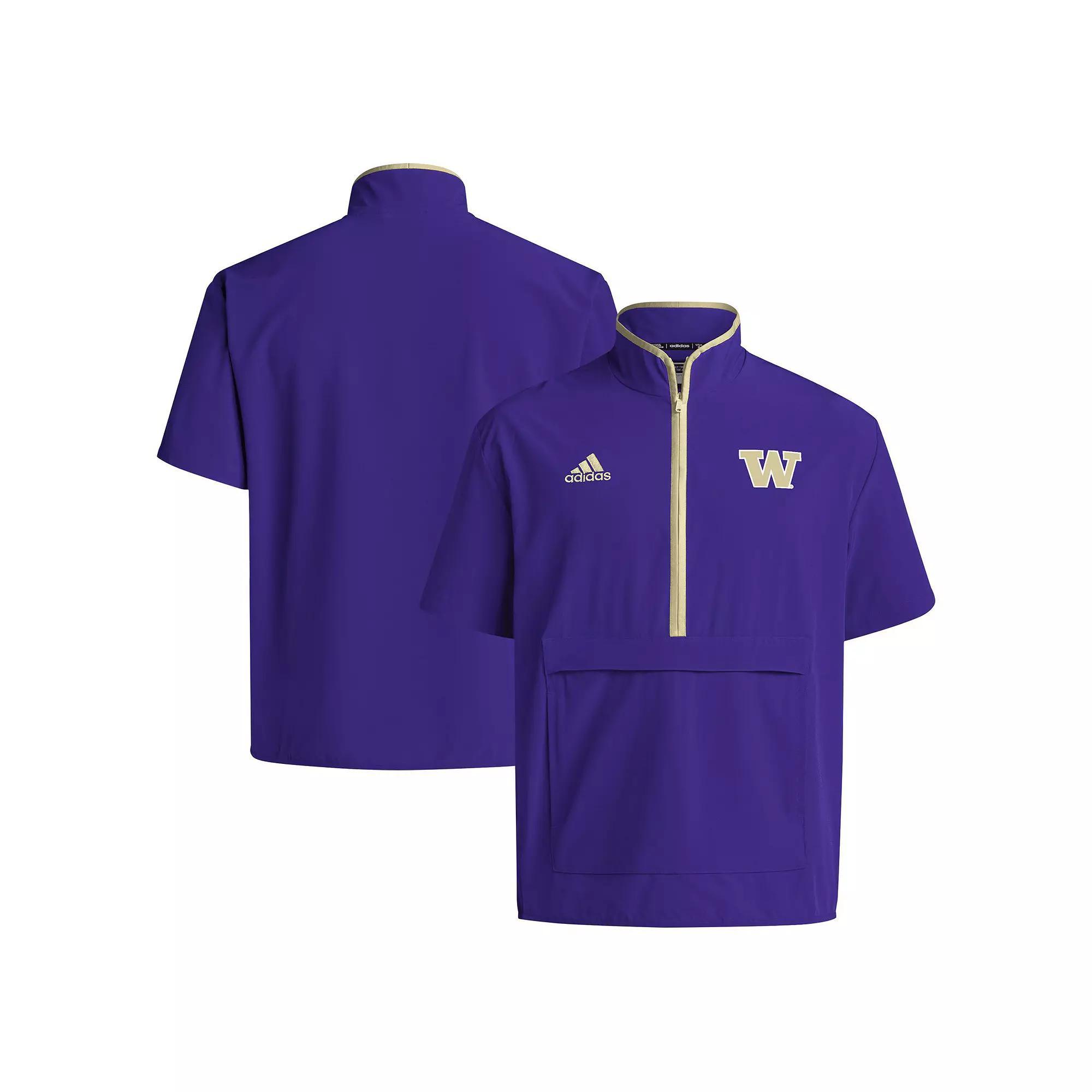Men's adidas Purple Washington Huskies 2024 Coaches Sideline Half-Zip Short Sleeve Jacket,  Product Image