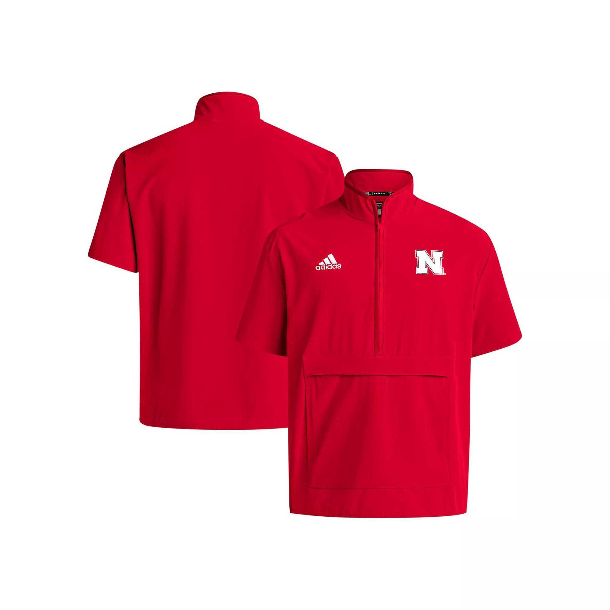 Men's adidas Scarlet Nebraska Huskers 2024 Coaches Sideline Half-Zip Short Sleeve Jacket,  Product Image