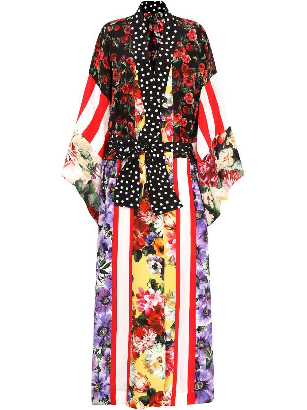 DOLCE & GABBANA Patchwork Floral-print Silk-crepe Robe In Black Product Image