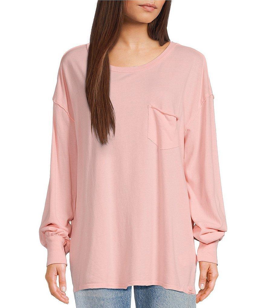 Free People Fade Into You Scoop Neck Long Sleeve Front Pocket Tee Shirt Product Image