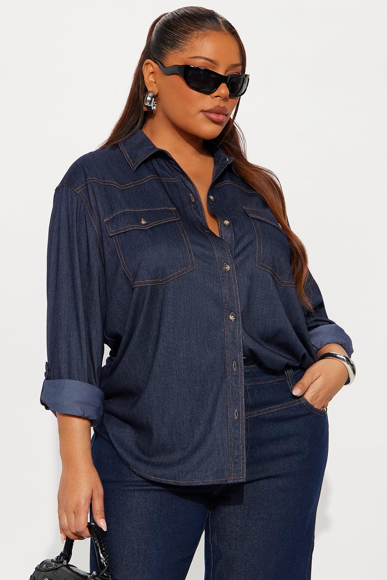 Piper Long Sleeve Button Up Denim Shirt - Dark Denim Product Image
