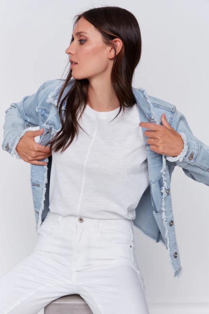 Frayed Edge Stretch Denim Jacket Product Image