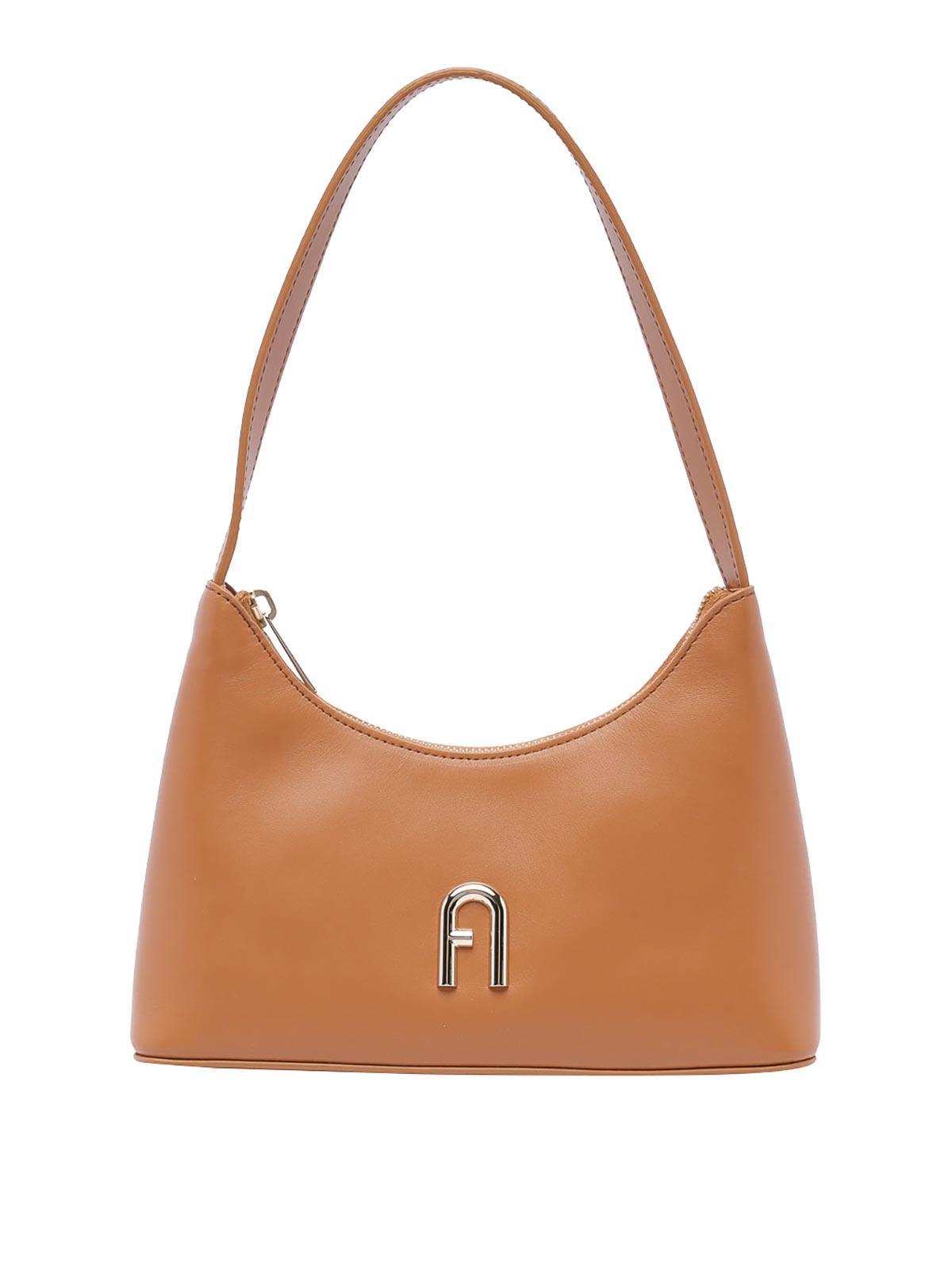 FURLA Diamante Logo Plaque Mini Shoulder Bag In Brown Product Image