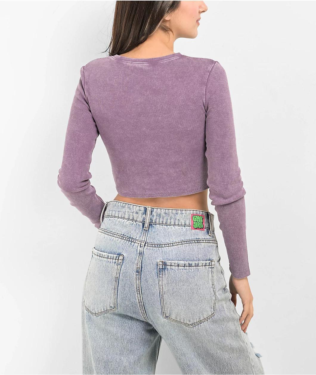 Ninth Hall Fundamentals Sylvie Purple Fitted Crop Long Sleeve T-Shirt Product Image