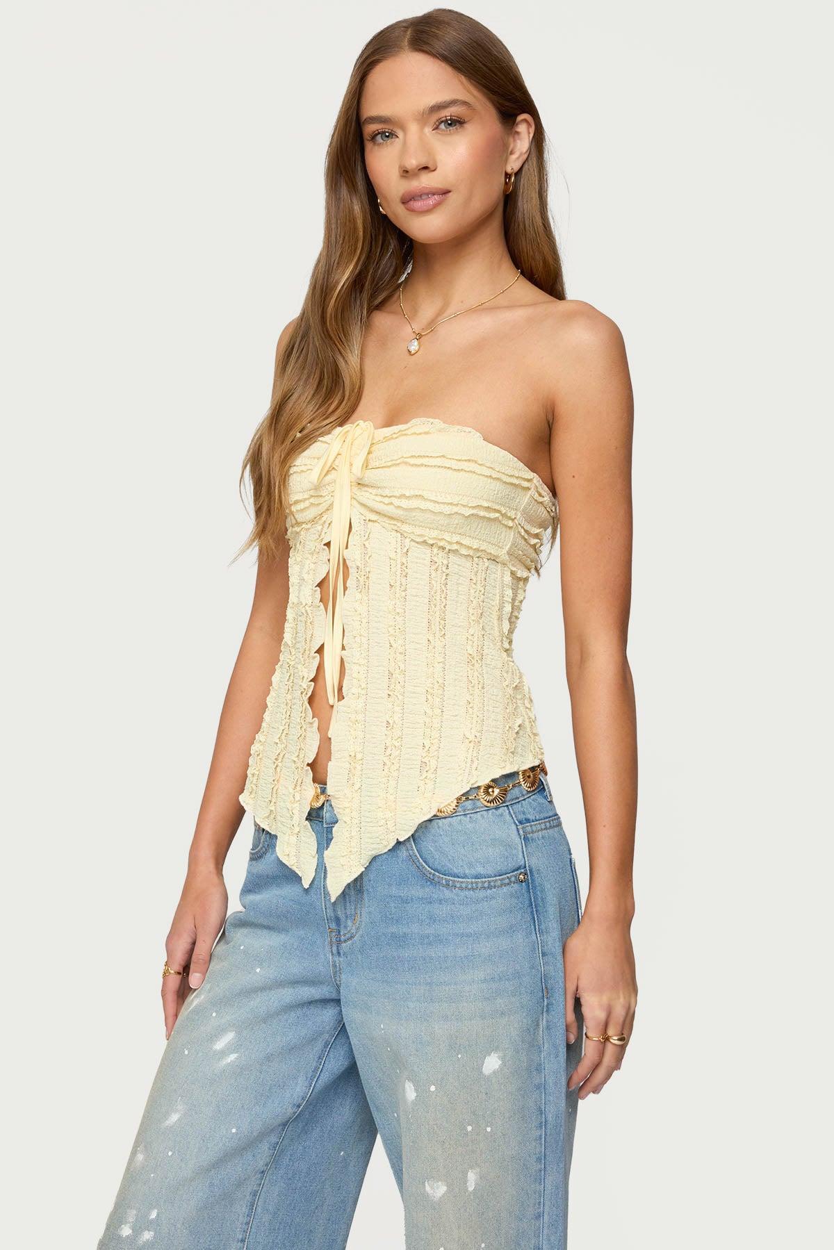Textured Ruffle Split Front Strapless Top Product Image