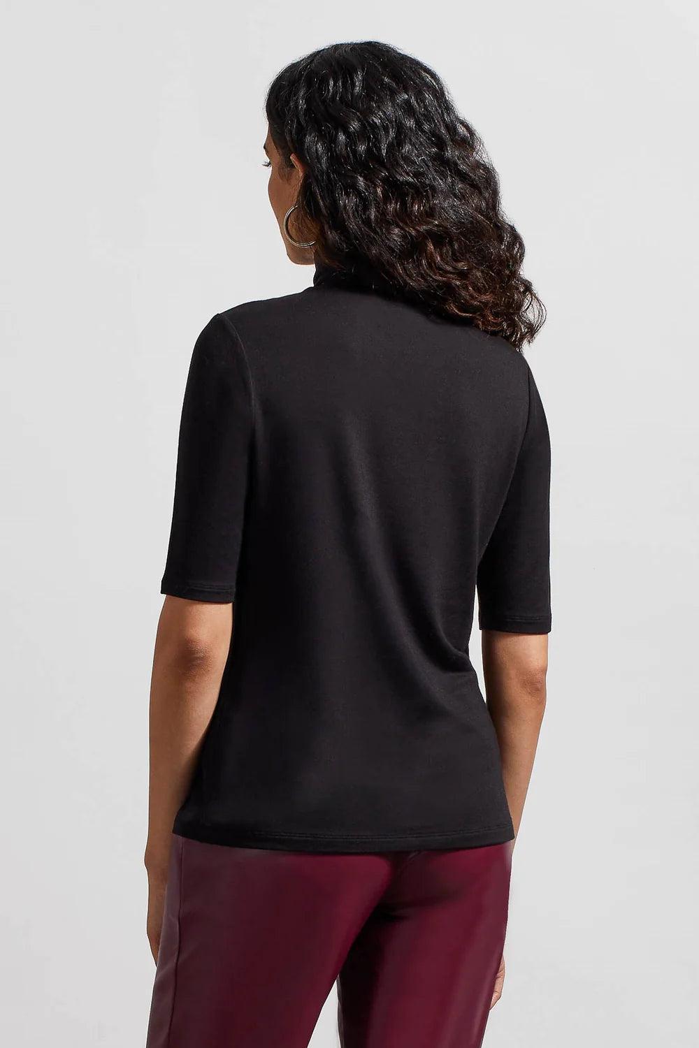 French Terry Elbow Sleeve Top-Black Product Image