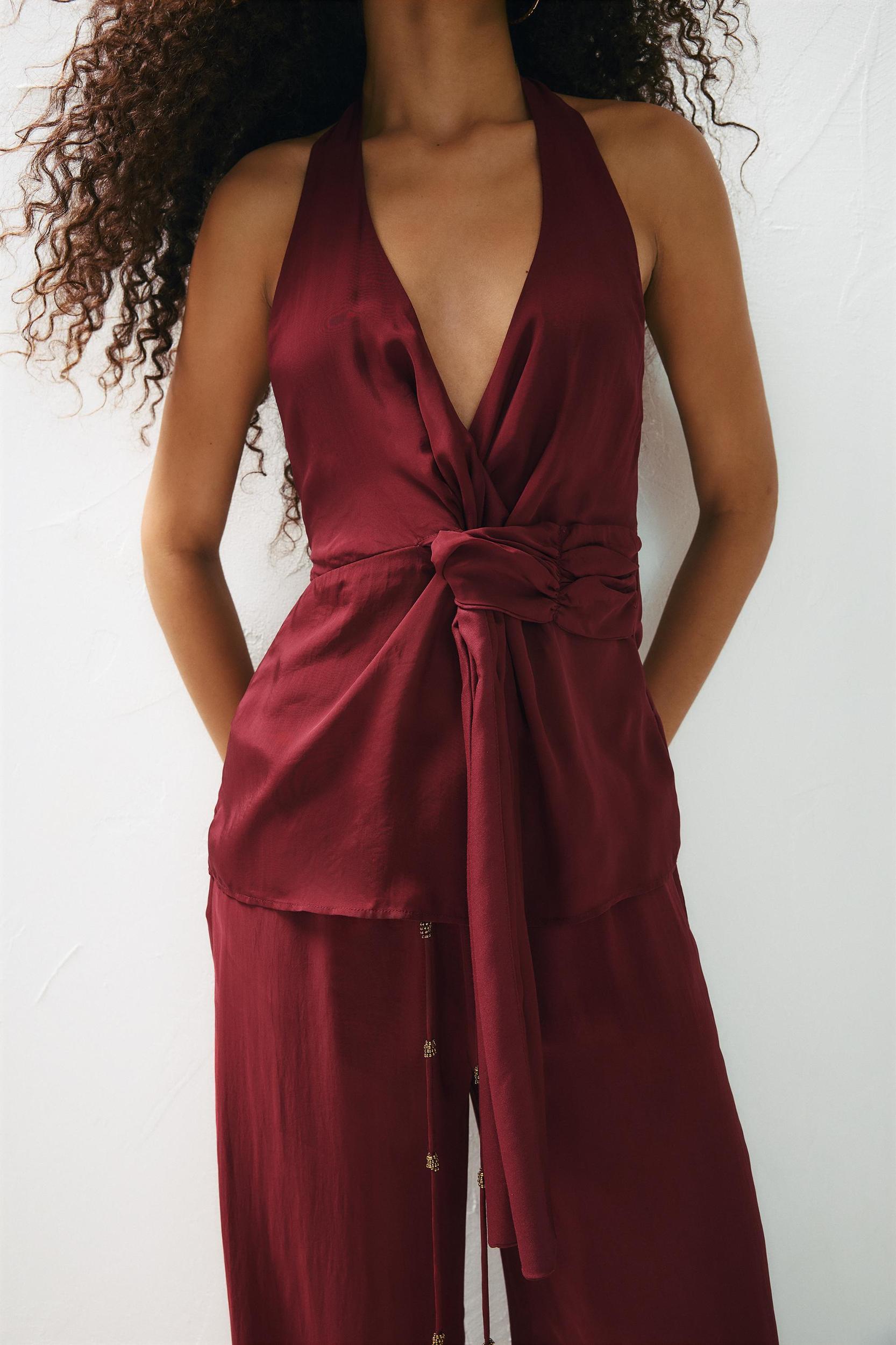 Wrap halter top with knot Product Image