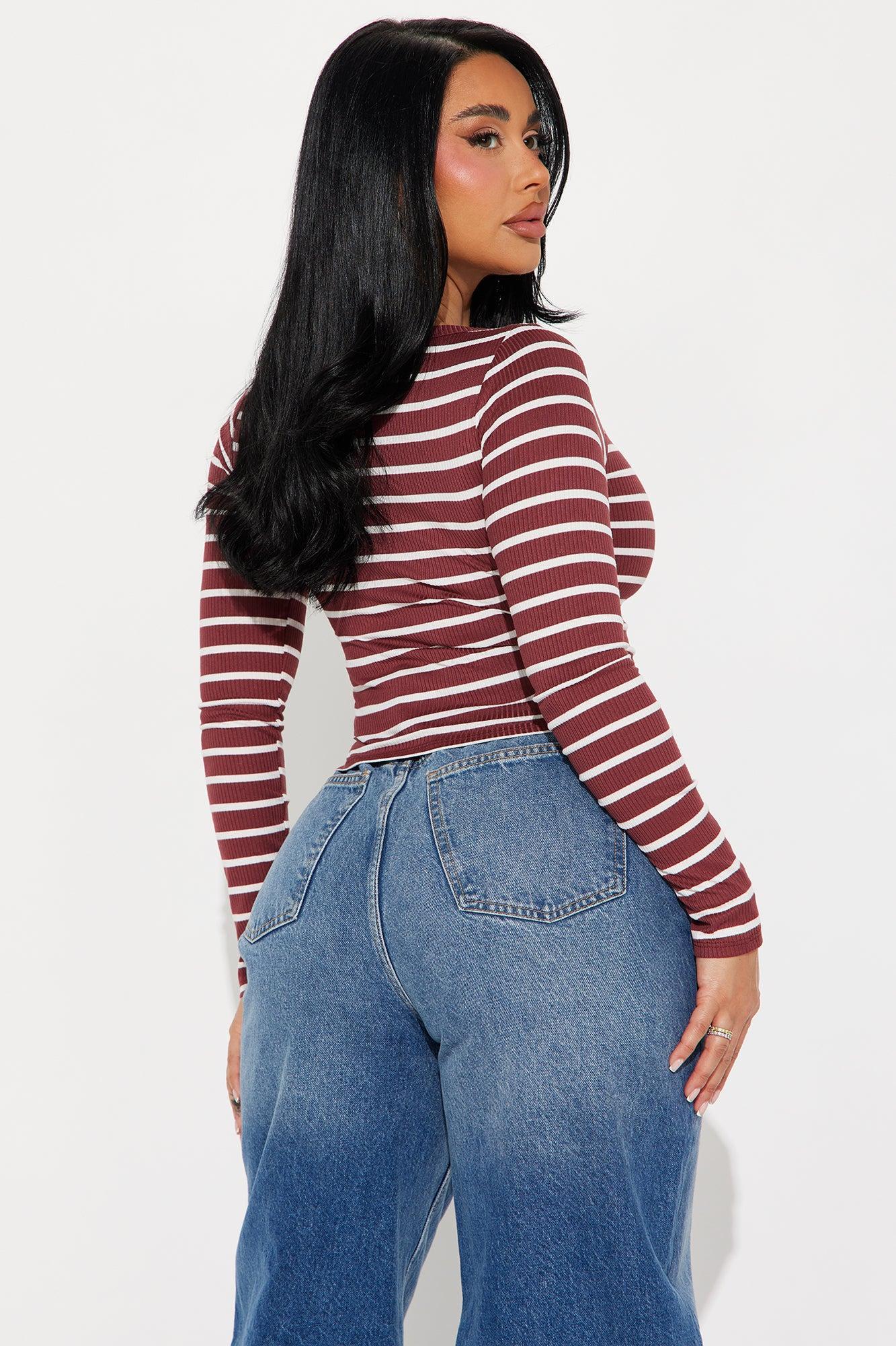 Skye Long Sleeve Striped  Top - Wine/combo Product Image