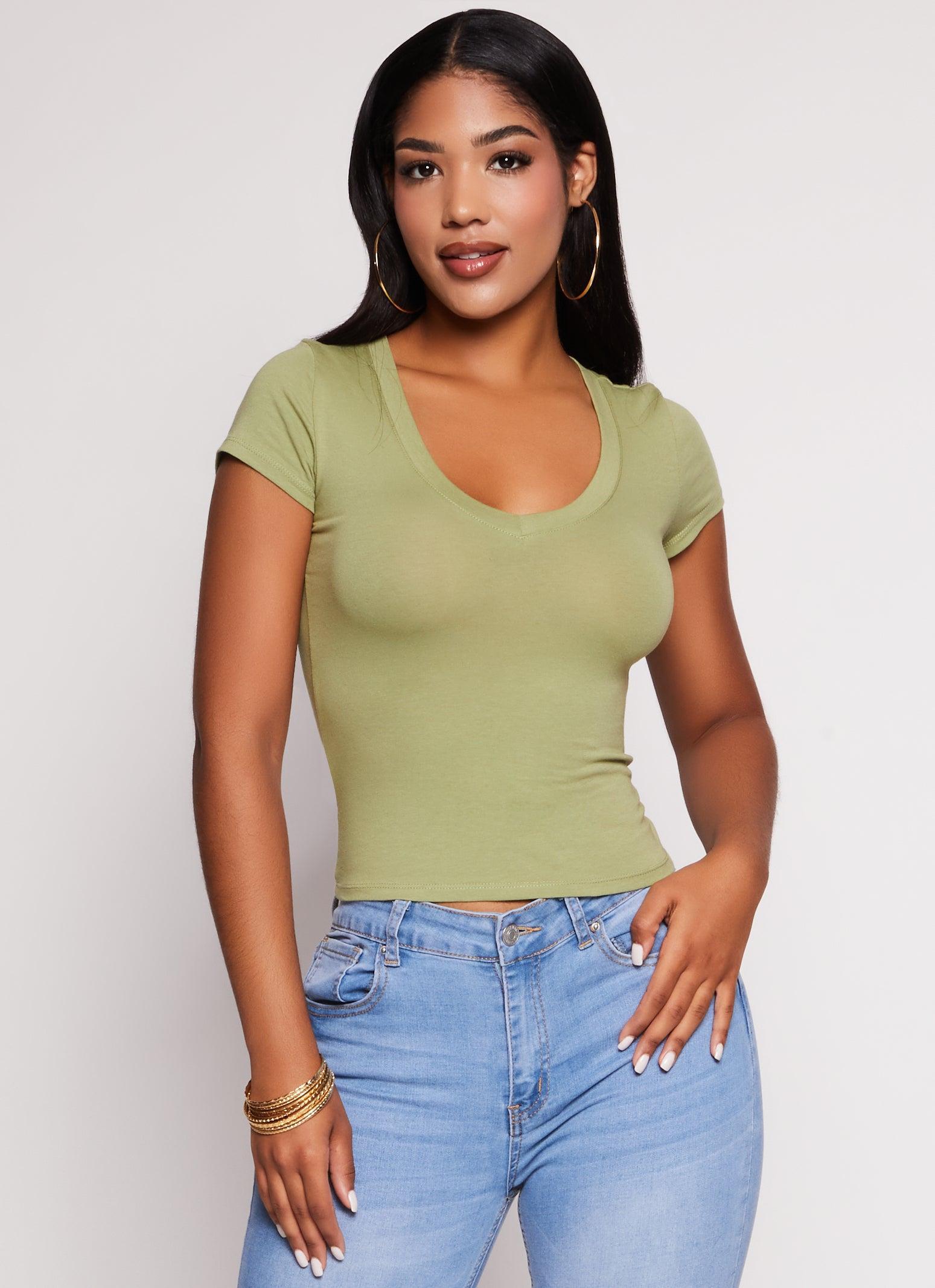 Womens Solid V Neck Short Sleeve Tee Product Image