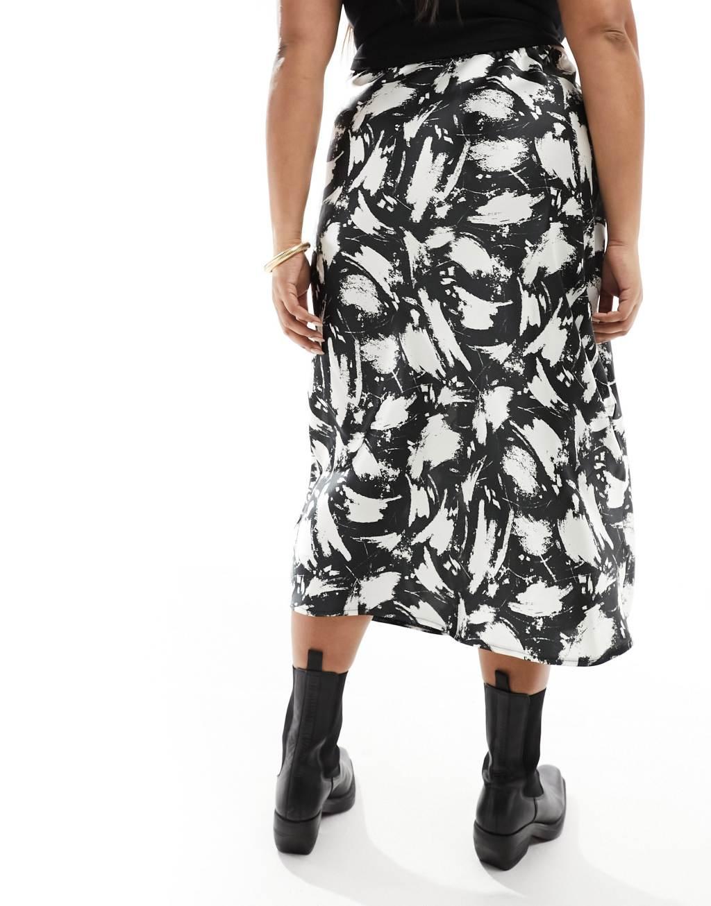 Yours bias cut midi skirt in abstract print Product Image