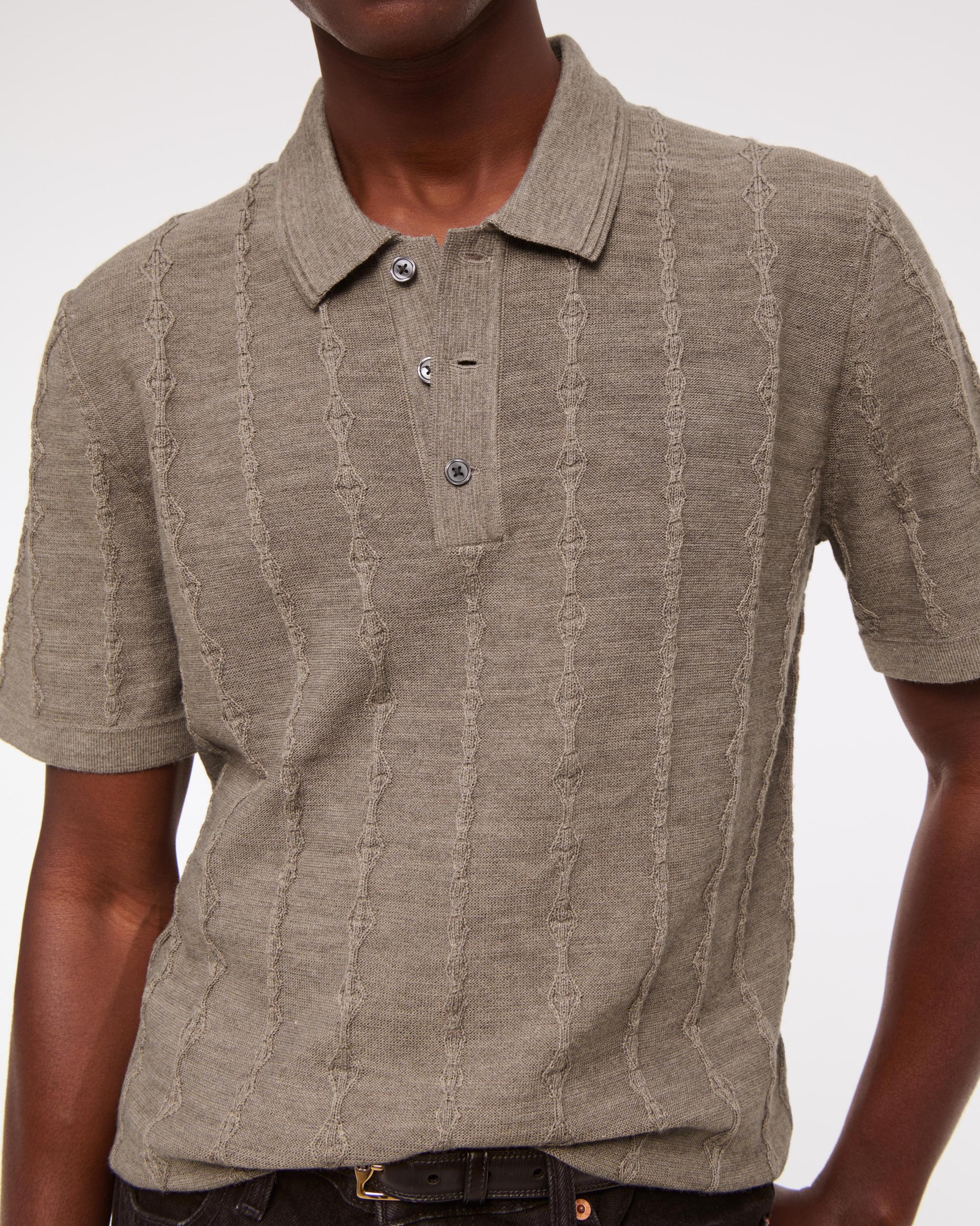 Merino Wool-Blend Stitch 3-Button Sweater Polo Product Image