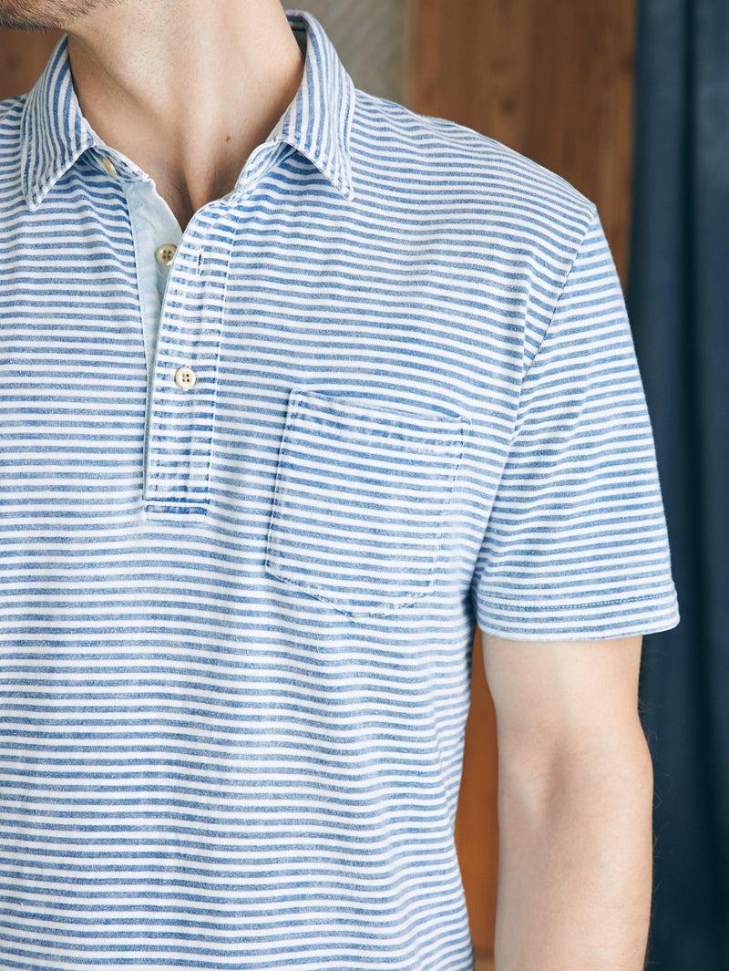 Short-Sleeve Indigo Polo Shirt - Azure Stream Stripe Product Image