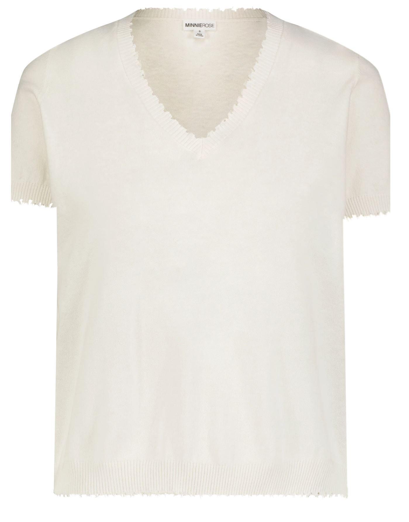 Minnie Rose Cotton Cashmere Frayed V Tee Product Image