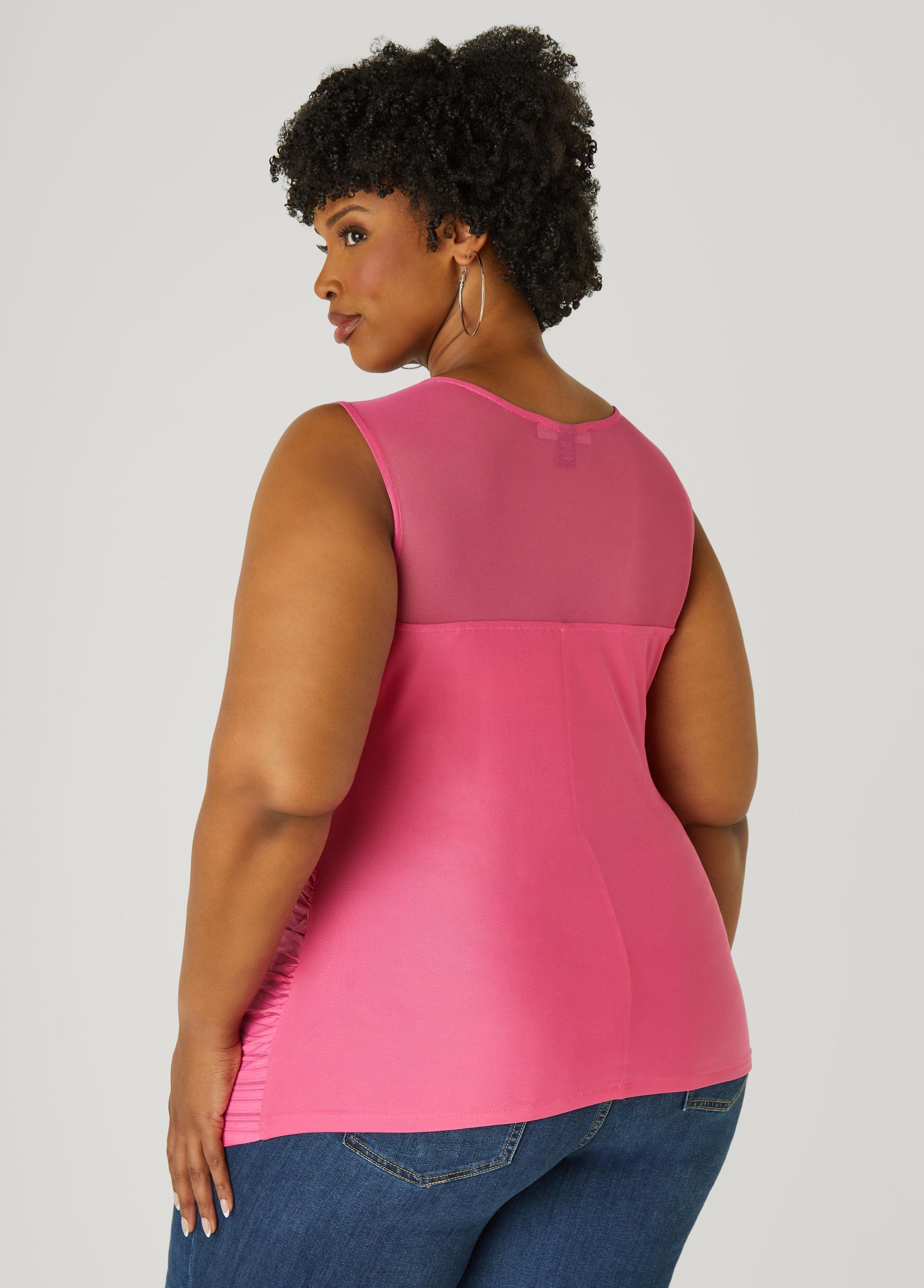 Plus Size Striped Mesh Paneled Top Ashley Stewart Product Image