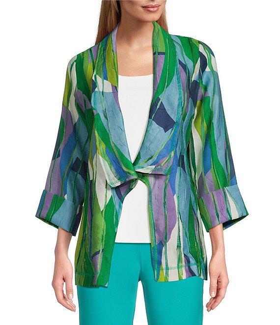 IC Collection Abstract Print Woven Waterfall Collar Bracelet Sleeve Jacket Product Image