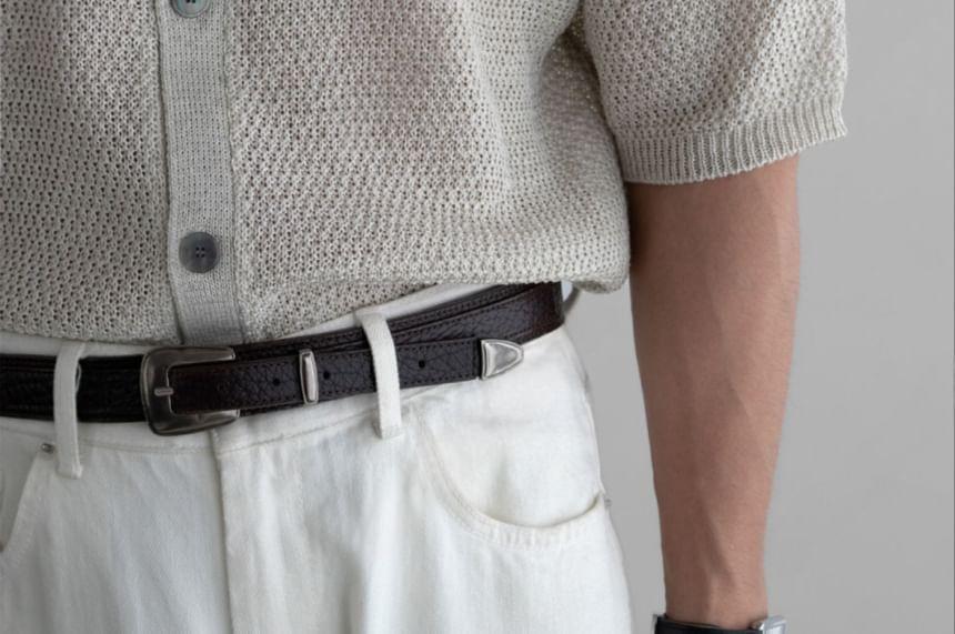 Short-Sleeve Button-Up Knit Top Product Image