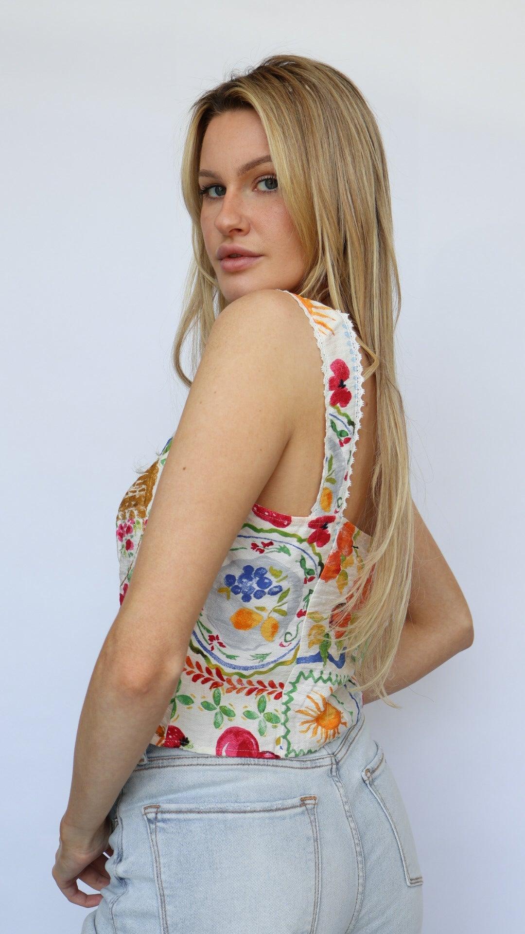 Fruit Print Cropped Tank Product Image