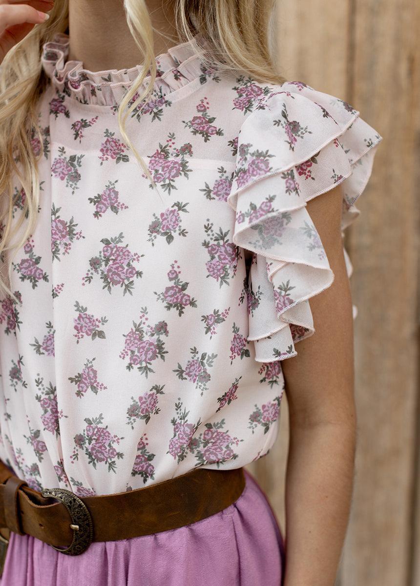 Isadora Top in Lilac Ditsy Floral Girls Product Image