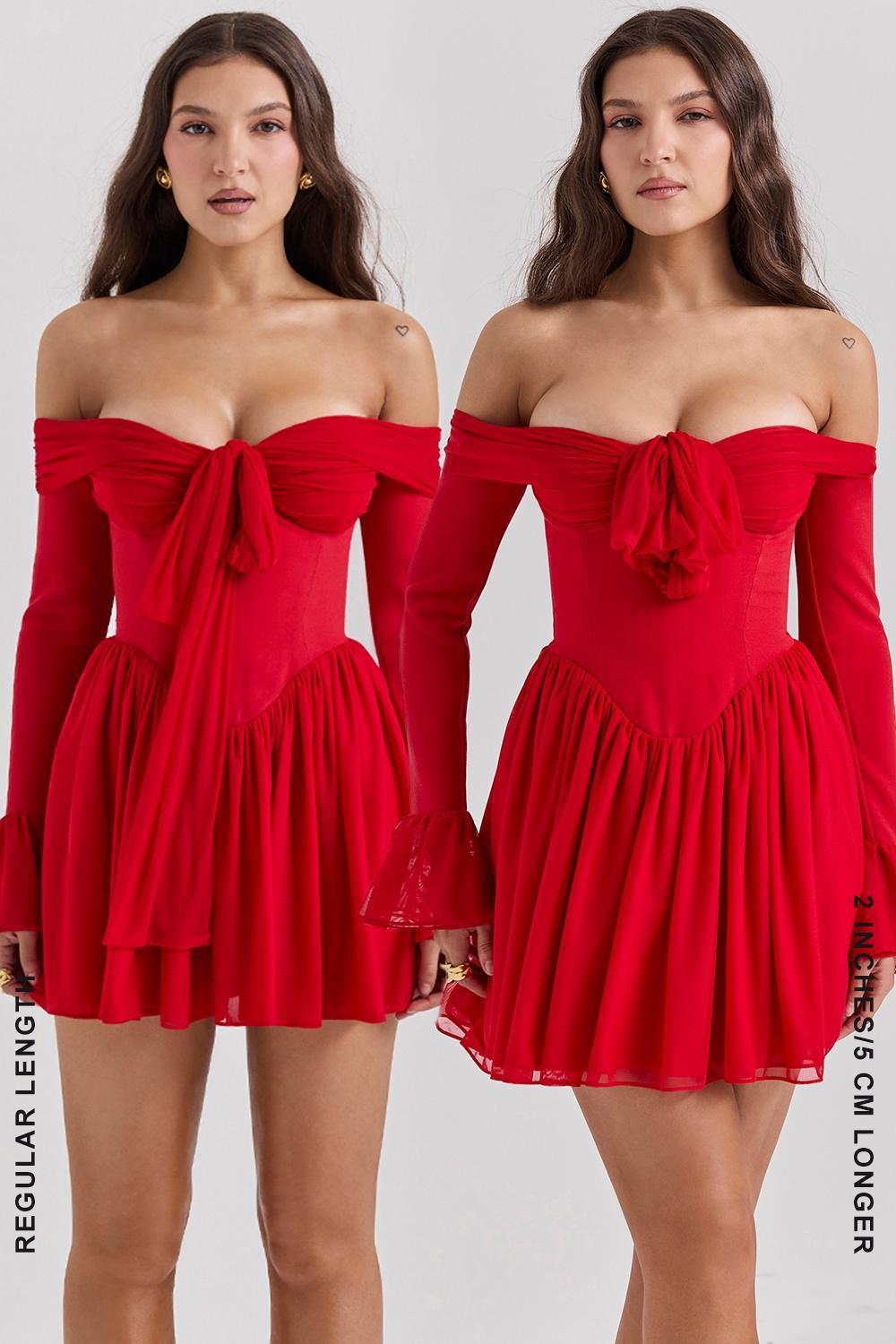 Alana Scarlet Off Shoulder Dress Product Image