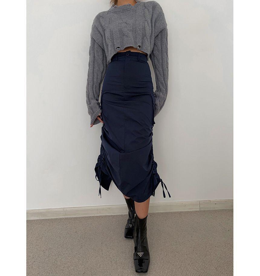 Outdoor High-Rise Drawstring-Side Cargo Midi Skirt Product Image