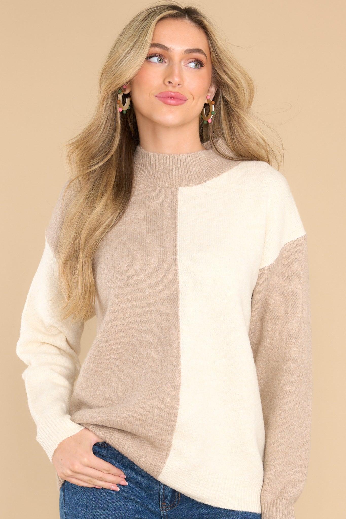 You Wouldn't Get It Ivory Two Toned Sweater Taupe Product Image