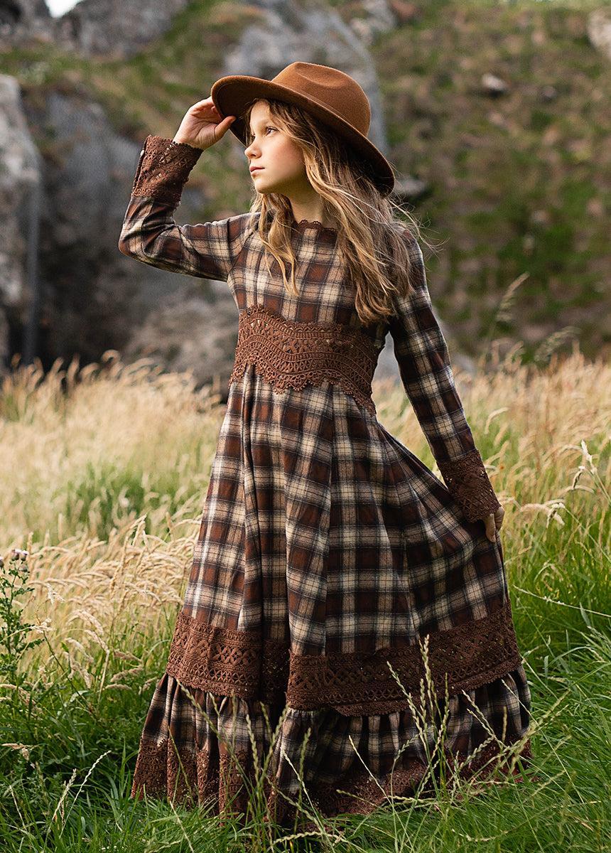 Rosi Dress in Cinnamon Tartan Girls Product Image