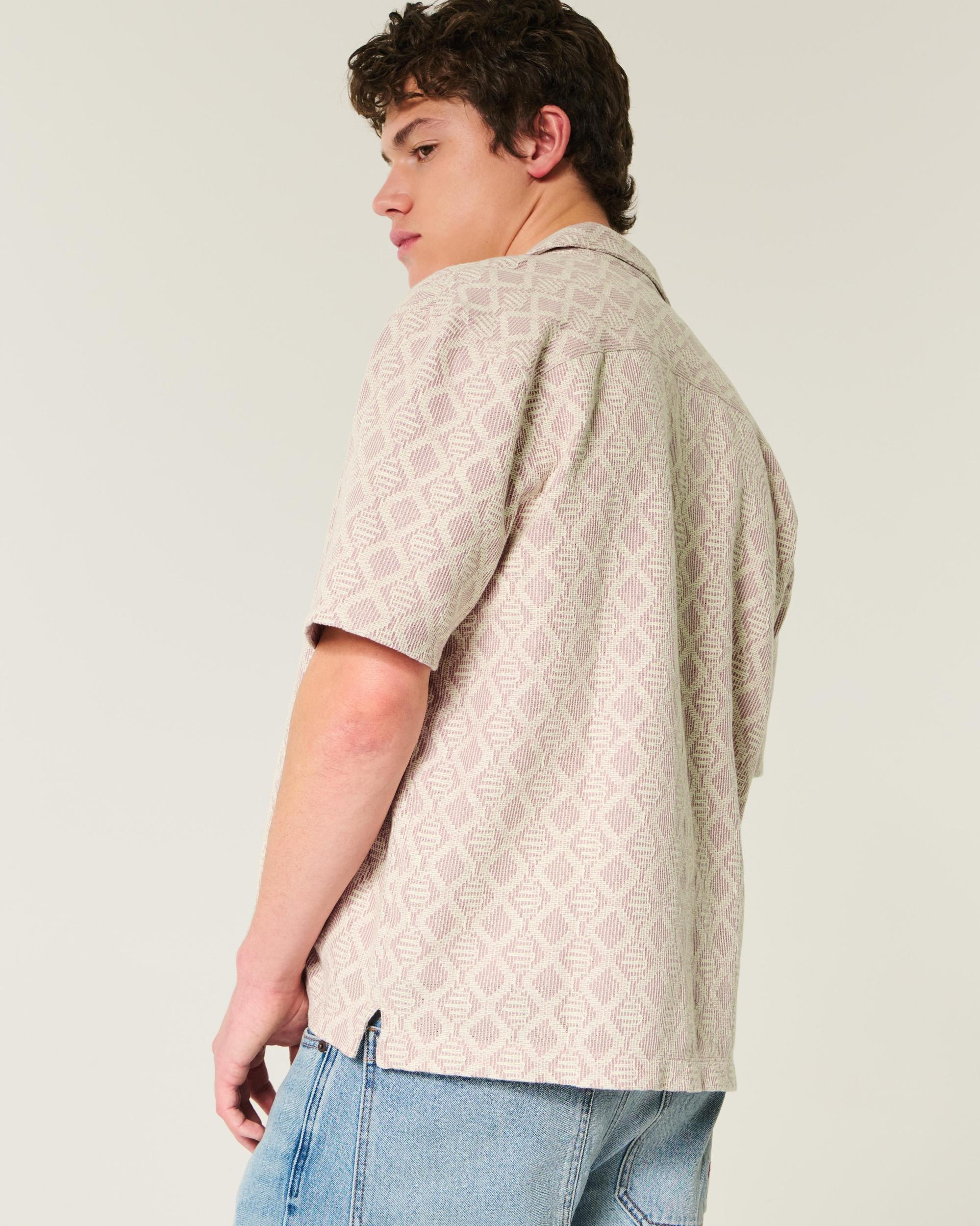 Boxy Short-Sleeve Crochet-Style Shirt Product Image