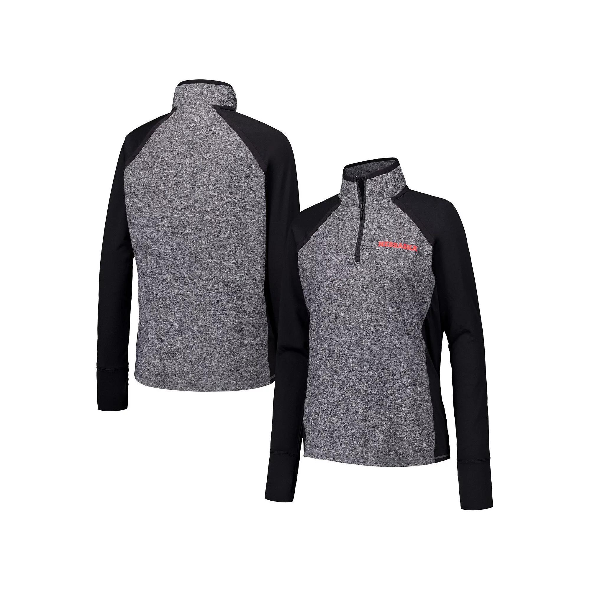 Women's Black/Heather Gray Nebraska Huskers Finalist Raglan Quarter-Zip Jacket, Size: Small Product Image