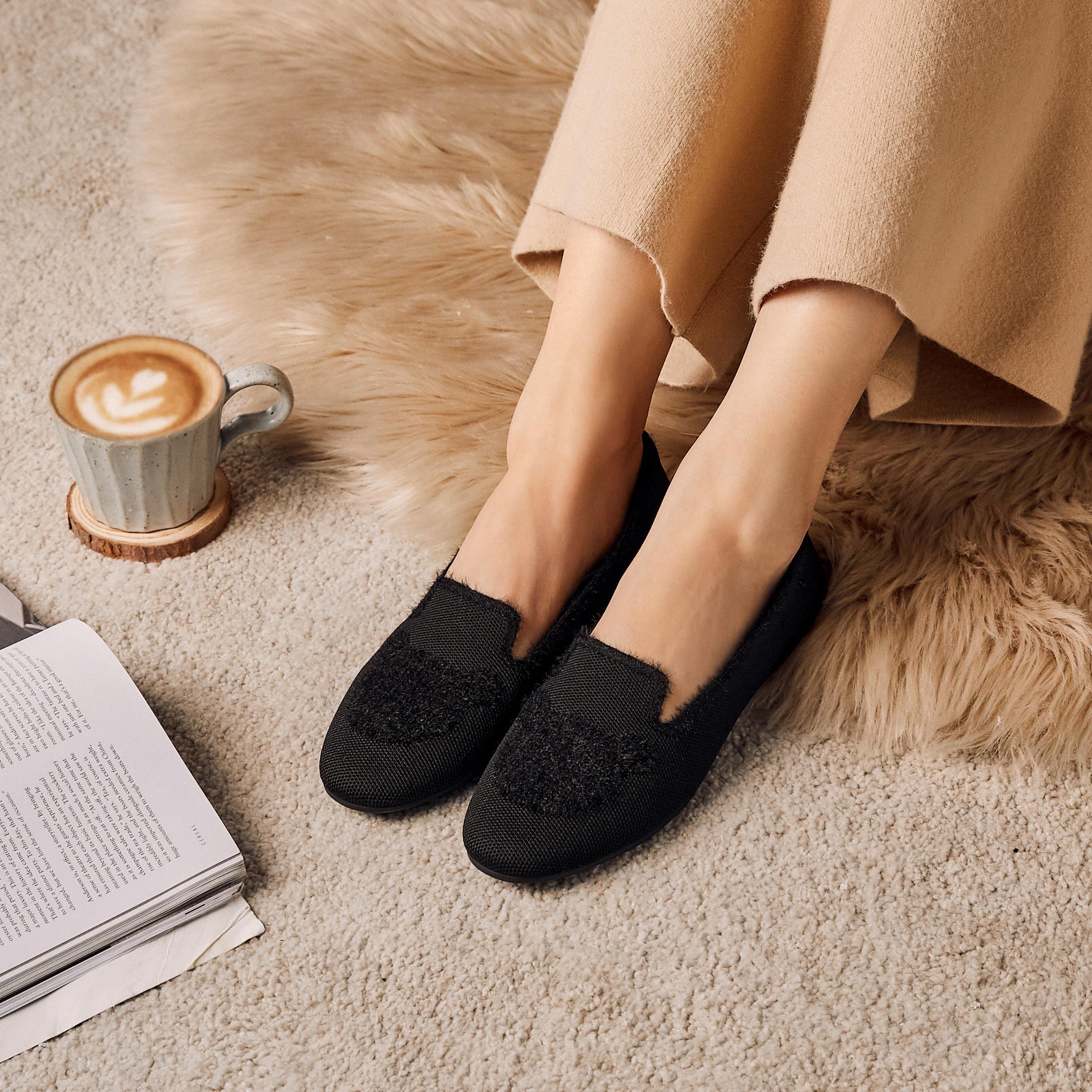 Round-Toe Faux Mink-Knit Loafers Product Image