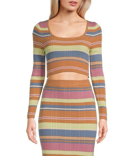 Roxy Sunshine Day Long Sleeve Coordinating Striped Cropped Top Product Image