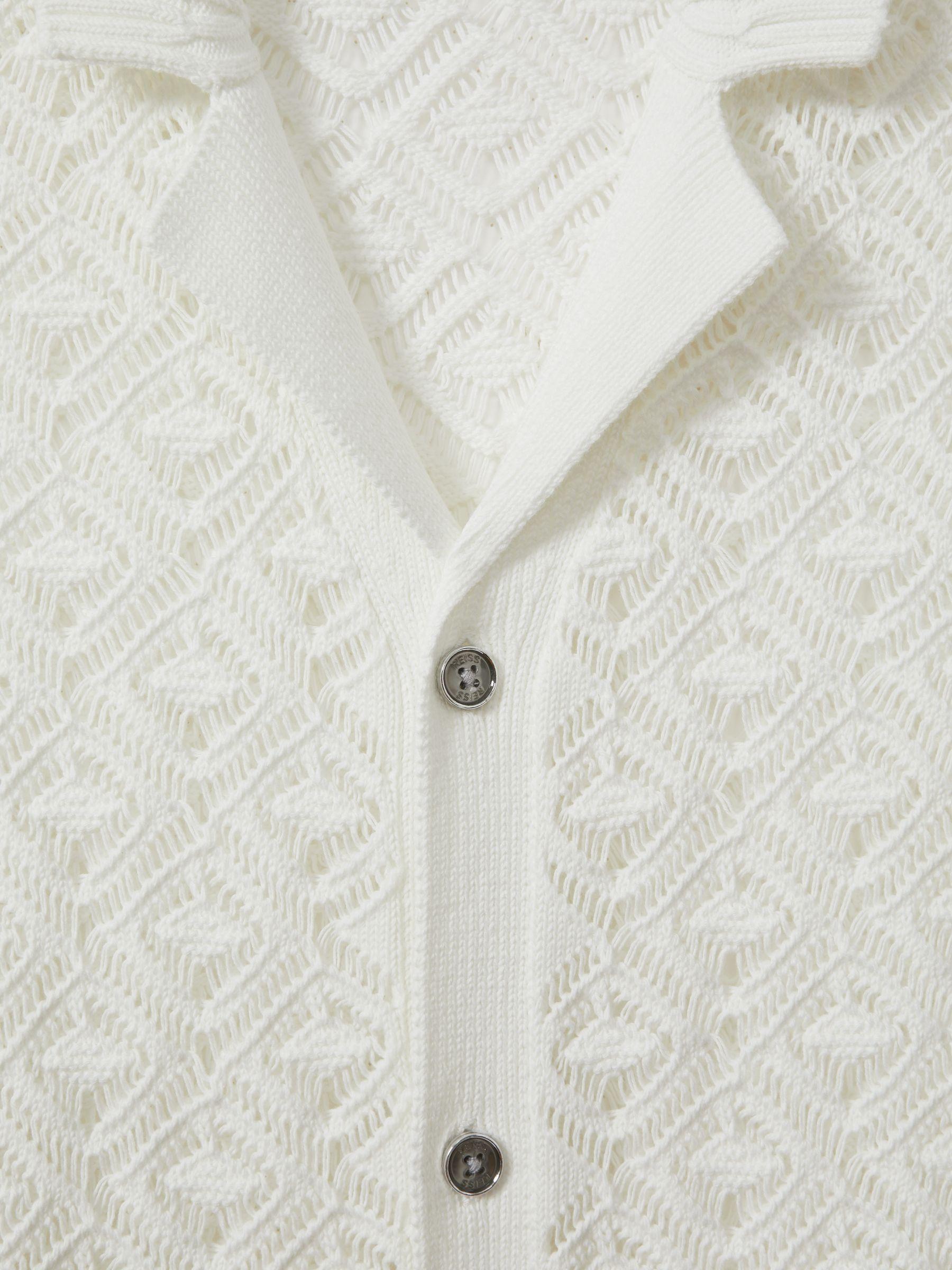 Crochet Cuban Collar Shirt in White Product Image