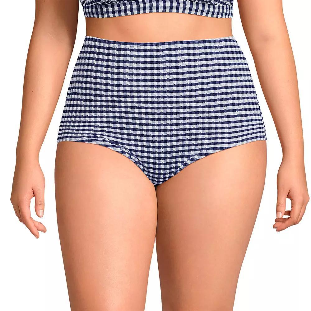 Plus Size Lands' End Tummy Control Gingham Tugless High Waisted Bikini Bottoms, Women's, Size: 1XL, Pink White Gingham Product Image