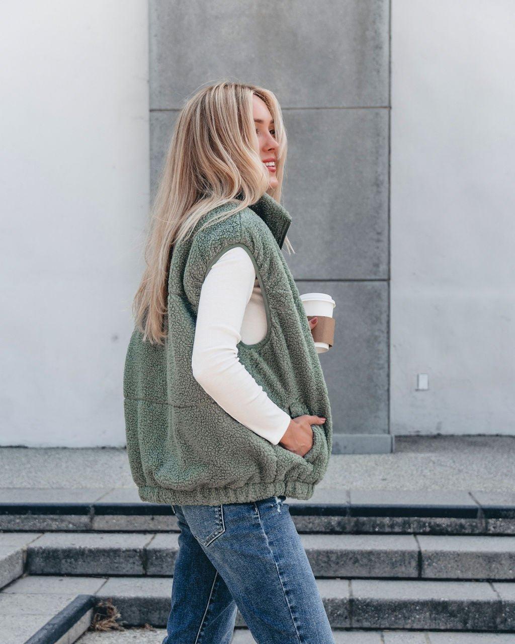 Mountainside Zip Up Fleece Vest - Sage Product Image