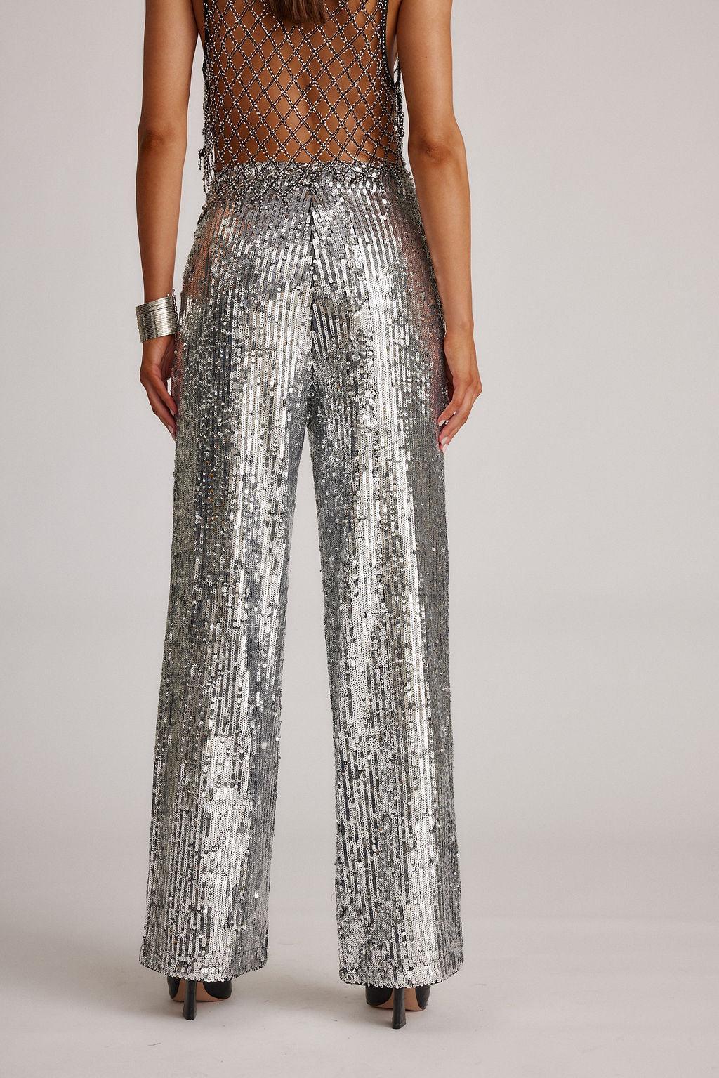 California Dreaming Silver Sequin Trousers Product Image