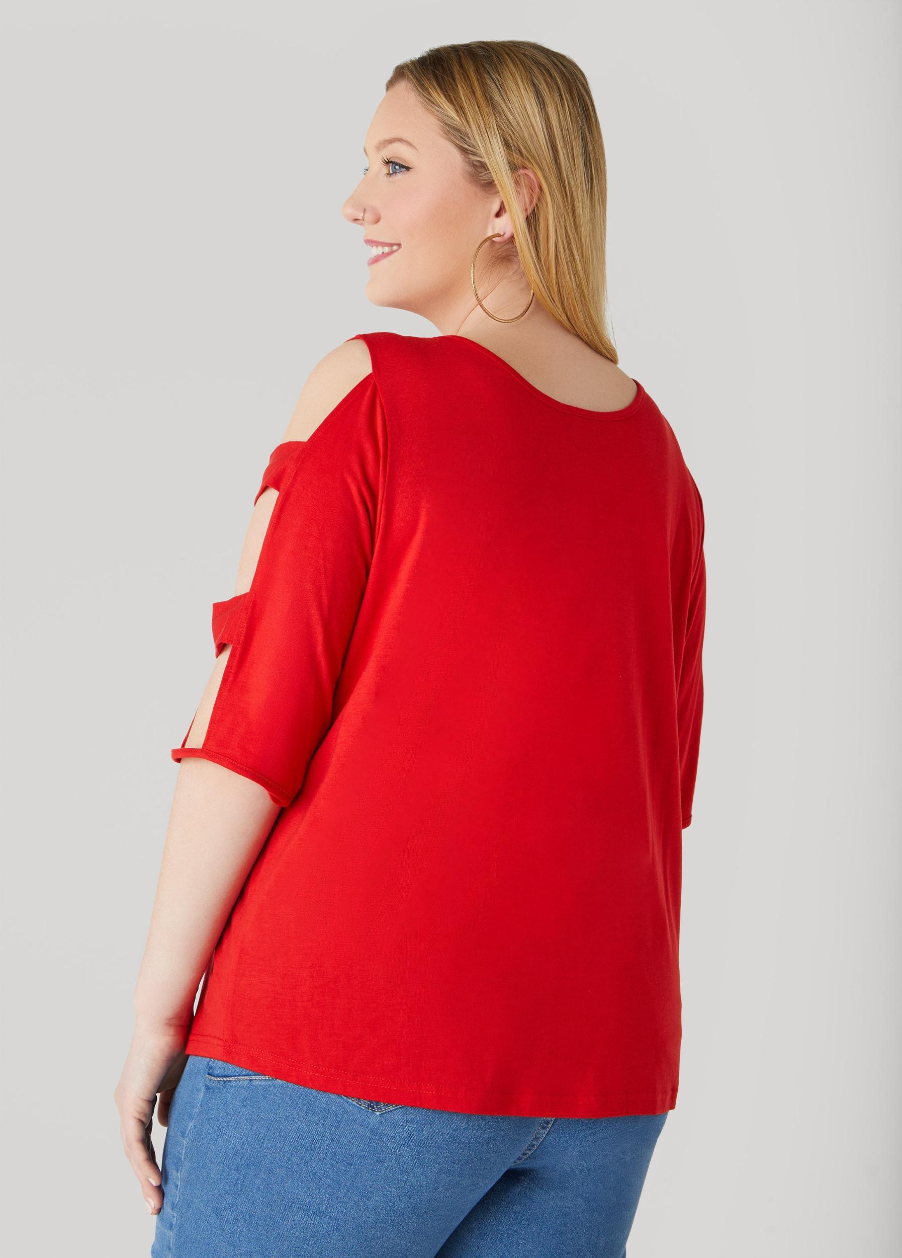 Plus Size Cutout Sleeve Jersey Top Ashley Stewart Product Image