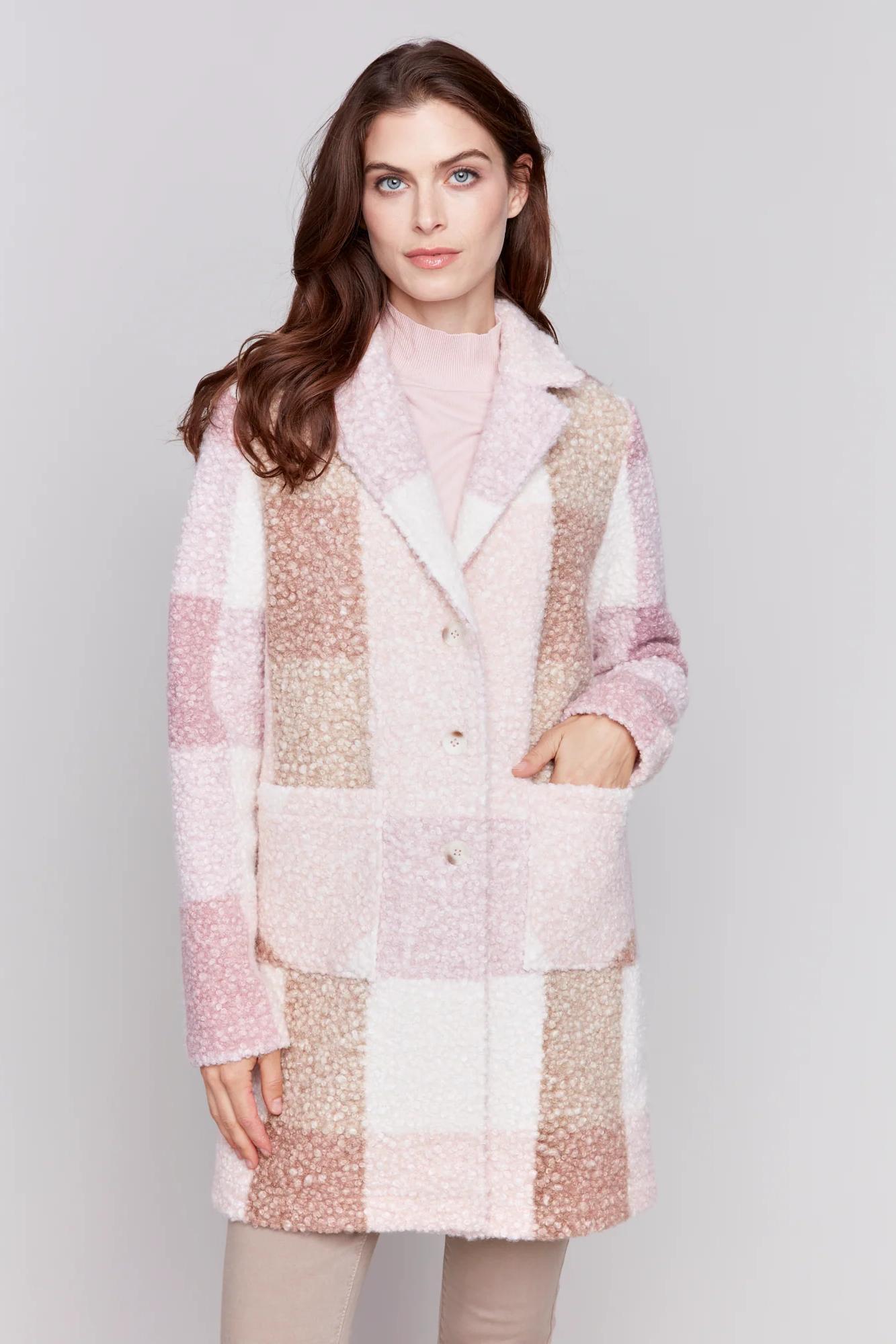 Boucle knit tailored collar coat Product Image