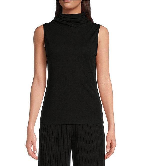 Donna Karan Stretch Draped Mock Neckline Sleeveless Top Product Image