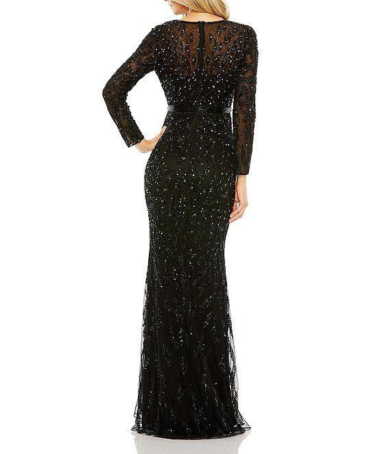 Mac Duggal Long Sleeve Sequin Crew Neck Fully Lined Sheath Gown Product Image